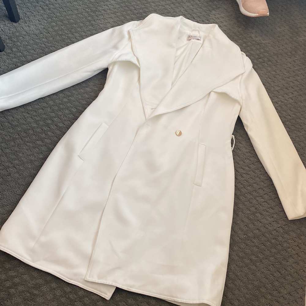House of CB White Long Double-Breasted Trench Coat - Picture 3 of 5